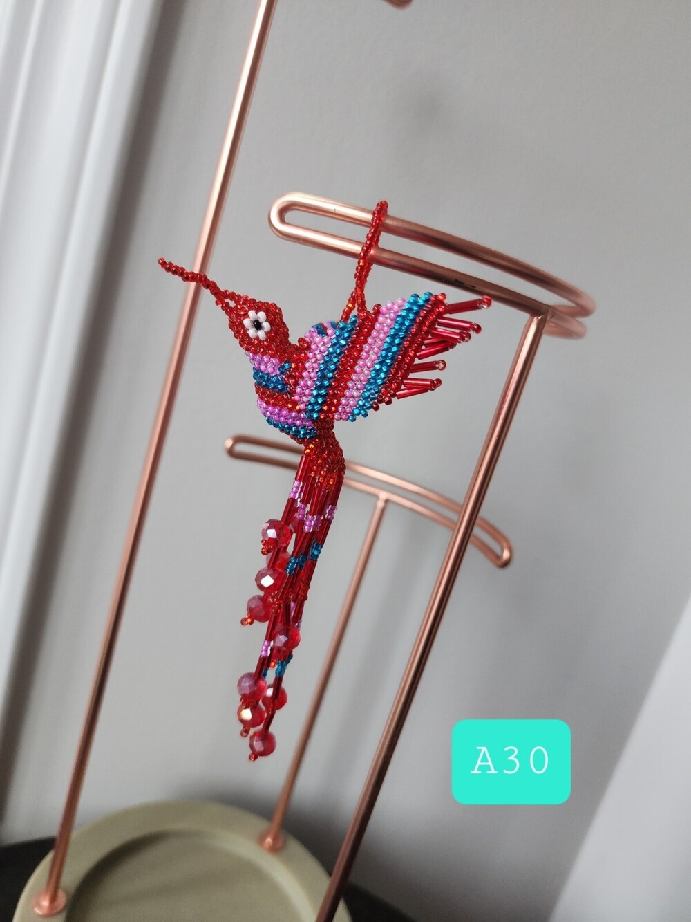 Huichol Beaded Hummingbird Key Chain Mexican Folk Art Bird 6” Sun Catcher A30